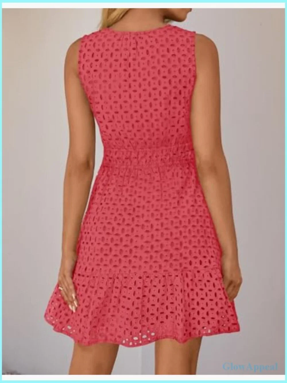 Sleeveless Mini Dress V Neck Eyelet Flowy A Line Beach Vacation Sundress